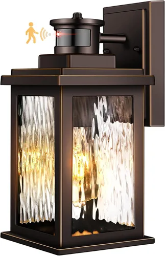 Vista 16 de VIANIS Luces para exteriores con sensor de movimiento, iluminación de anochecer a amanecer para casa, luces de grano de madera para garaje, farol