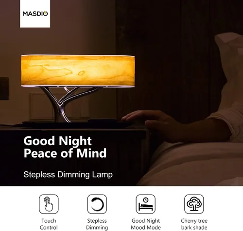 Vista 7 de Ampulla Lámpara de noche con altavoz Bluetooth y cargador inalámbrico, modo de sueño, regulable sin pasos, 20.00watts