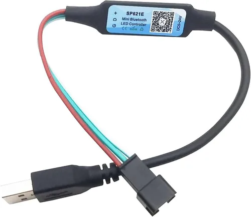 Vista 10 de DC5-24V SP621E Mini controlador LED Bluetooth Control APP para WS2811 WS2812B SK6812 Pixeles Dream Color LED Strip (con conector de CC)