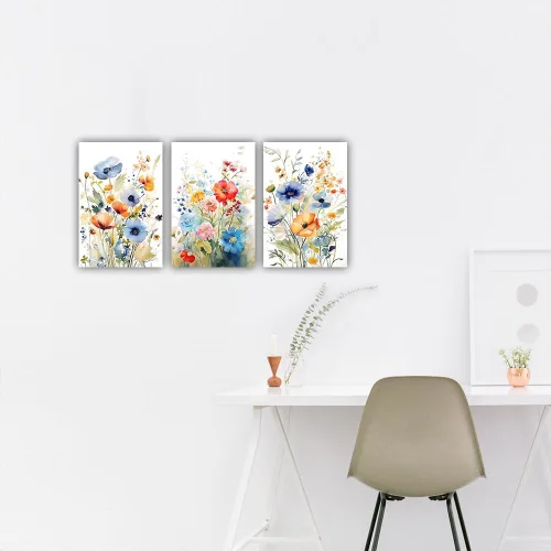 Vista 4 de ZHOUWALLPIC Juego de 3 piezas de arte en lienzo para pared, flores, acuarela, pinturas coloridas de flores silvestres, botánicas, impresiones