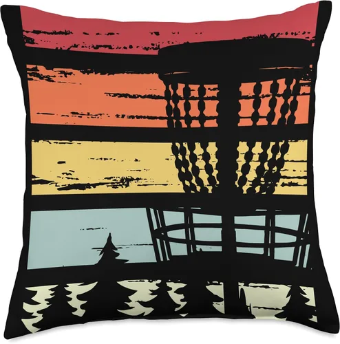 Vista 4 de Disc Golfing Abstract Painting Birdie Stroke Par Disc Retro Sunset Target Golfing - Almohada de 9 agujeros, 16 x 16 pulgadas, multicolor