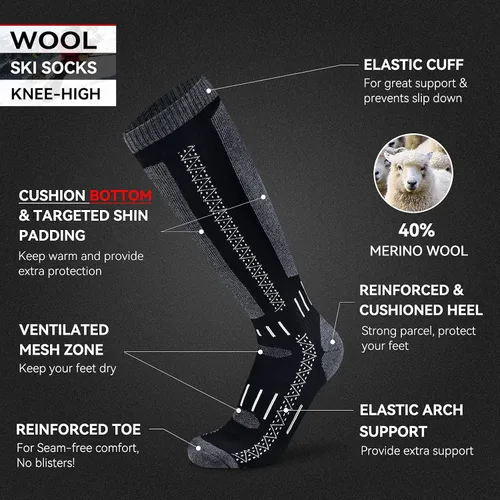 Vista 3 de Busy Socks Calcetines de esquí de lana merina para hombre y mujer, calcetines cálidos para esquí, snowboard, deportes al aire libre, clima frío