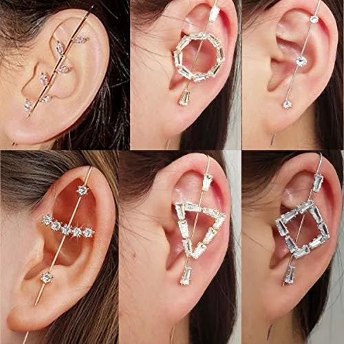 Vista 2 de Ear Wrap Crawler Hook Earrings for Women Gold Piercing Ear Climbers Hook Silver Cuff Earring Gifts for Teen Girls Womens Jewelry Clearance Under 5