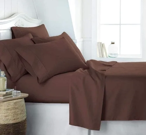 Vista 41 de Sábana egipcia beige maciza Full- 1 sábana bajera ajustable extra profunda para colchón de 16.0 in a 18.0 in
