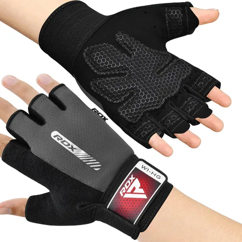 Vista 13 de RDX Guantes de levantamiento de pesas para gimnasio, entrenamiento de fitness, protección completa acolchada antideslizante, ultra ventilados