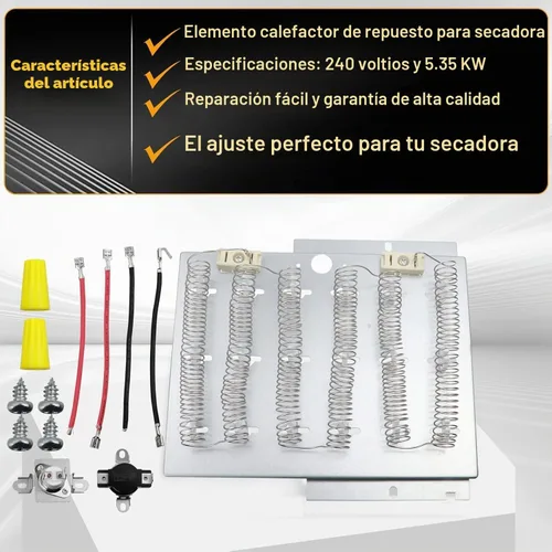 Vista 3 de Elemento calefactor de secadora 964p3 61927, sustituye al número de pieza 964p3 61927 D510329p 61195, compatible con los modelos ADE3SRGS173TW01