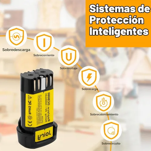 Vista 6 de Joiry Batería de repuesto de iones de litio de 8 V 2000 mAh con mayor seguridad y mayor tiempo de funcionamiento, compatible con herramientas 1 x