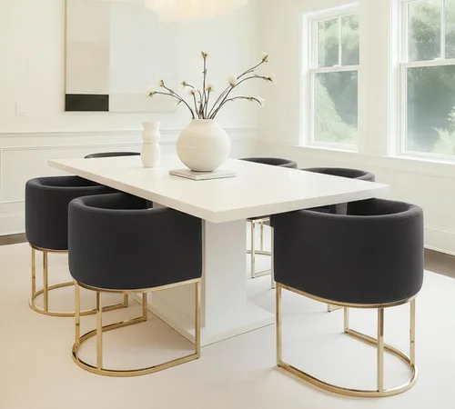 Vista 14 de HNY Silla de comedor moderna de mediados de siglo tapizada en forma de barril, negra, con brazos, silla de cocina y comedor de cuero, silla auxiliar