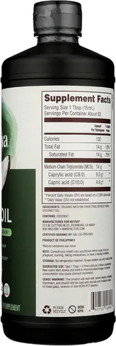 Vista 7 de Nutiva - Aceite MCT orgánico, sin sabor, 32 oz, USDA orgánico, sin OMG, sin BPA, Aprobado Whole 30, vegano, sin gluten y keto, 14 g de MCT por