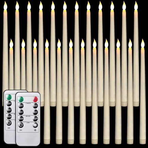 Vista 7 de Tuanse Paquete de 24 Velas Cónicas Parpadeantes Sin Llama de Navidad con Control Remoto y Temporizador, Velas Cónicas LED de Luz Blanca Cálida que
