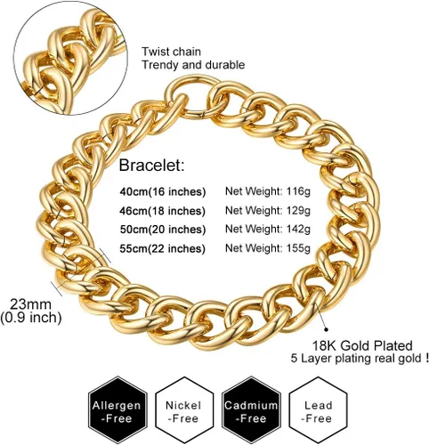 Vista 7 de GOLDCHIC JEWELRY Gargantilla gruesa de oro para mujer, 0.197in0.472in0.906in, collar de cadena de hip hop, collar de cadena de clip grueso de 16 18