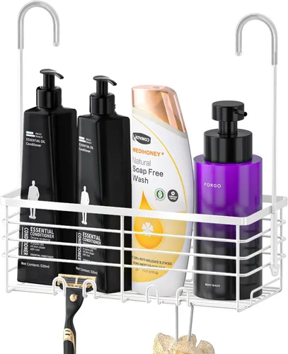 Vista 10 de SHANSHUI Organizador de Ducha Colgante, Organizador Doble para Baño, Cesta Organizadora de Ducha, Soporte para Champú, Estante de Ducha sobre Puerta