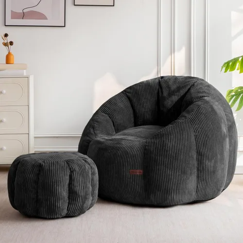 Vista 18 de MAXYOYO - Puf con otomana, silla gigante de calabaza para adultos Beige