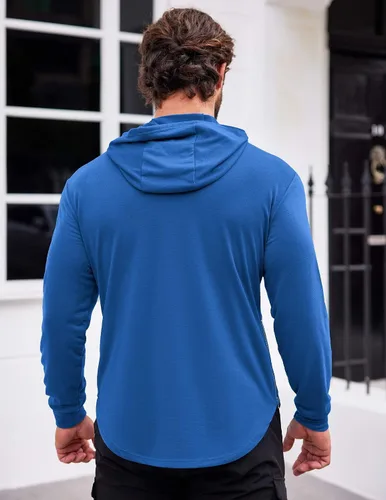 Vista 3 de COOFANDY Sudaderas de entrenamiento para hombre, manga larga, ajuste muscular, atlético, sudaderas con capucha para gimnasio