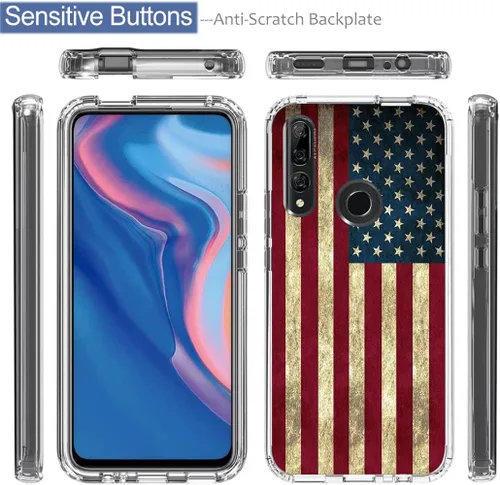 Vista 5 de Funda para Huawei Y9 Prime 2019/Honor 9X/P Smart Z con protector de pantalla de vidrio templado, bonito patrón de bandera transparente para Huawei