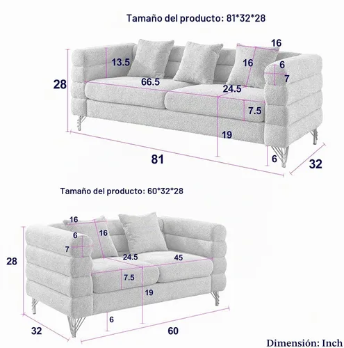 Vista 2 de Cómodo sofá de 3 plazas, sofá Boucle de gran tamaño de 81 pulgadas con diseño de asiento profundo, sofá tapizado con 2 almohadas, moderno sofá