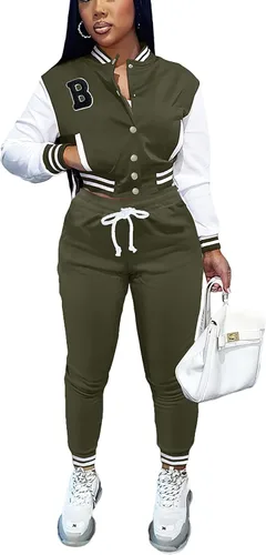 Vista 9 de Fooullaide - Chaqueta varsity para mujer con sudadera, conjunto de 2 piezas, sudadera con capucha, chaqueta de botones estilo letterman, conjunto