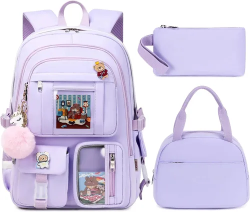 Vista 8 de LXYGD - Mochilas para laptop de 16 pulgadas, mochilas escolares universitarias, juego de 3 piezas con lonchera y estuche de lápices, mochilas