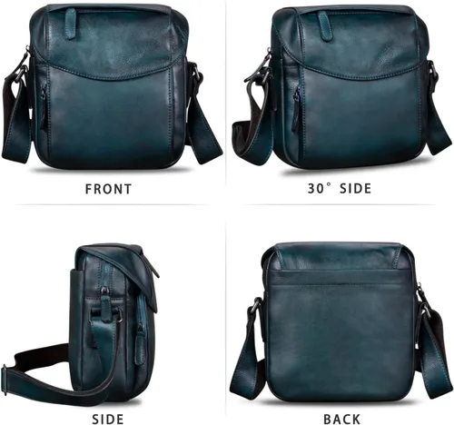 Vista 4 de IVTG Bolso de mensajero de cuero genuino para hombre, bolso de hombro cruzado, bolso casual para el trabajo, negocios, diario
