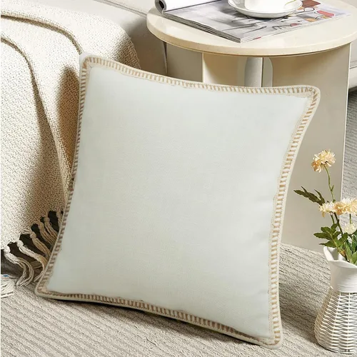Vista 2 de Merrycolor Juego de 2 fundas de almohada decorativas de granja de 18 x 18 pulgadas, fundas de almohada beige texturizadas, fundas de almohada