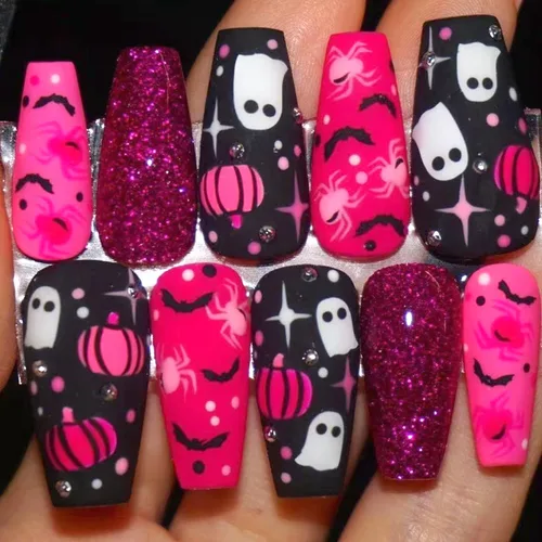 Vista 11 de 24 piezas de uñas postizas de punta francesa a presión, uñas postizas medianas en forma de almendra con diseño de ondas azul oscuro, uñas postizas