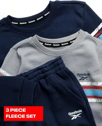 Vista 2 de Reebok Conjunto deportivo para niños, camiseta de manga larga de 3 piezas y pantalones deportivos de punto, ropa de juego para niños pequeños, 2T-7