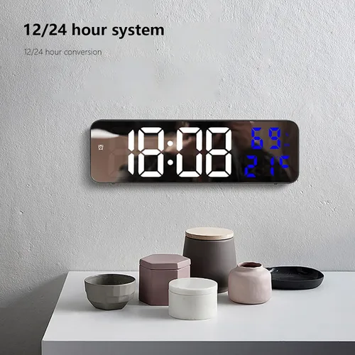 Vista 4 de Reloj de pared digital con control remoto, pantalla LED de 9 pulgadas, función de cuenta regresiva, reloj despertador de brillo ajustable
