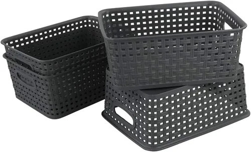 Vista 7 de Paquete de 4 cestas de almacenamiento pequeñas de plástico gris, 10 x 7.7 x 4 pulgadas 10" x 7.7" x 4", Home Organization, Space - Saving Storage