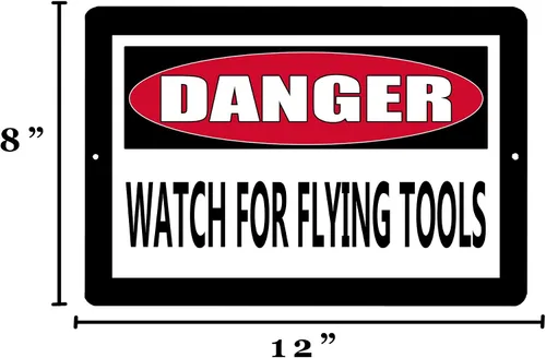 Vista 3 de Rogue River Tactical Divertido metal advertencia estaño signo decoración de pared hombre cueva bar peligro reloj para volar herramientas