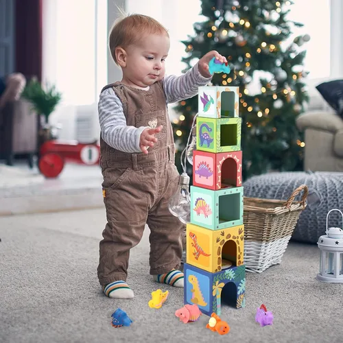 Vista 7 de KMTJT Juguetes de clasificación y apilamiento de dinosaurios para niños pequeños y bebés, bloques para niños de 1 a 3 años, juguetes Montessori