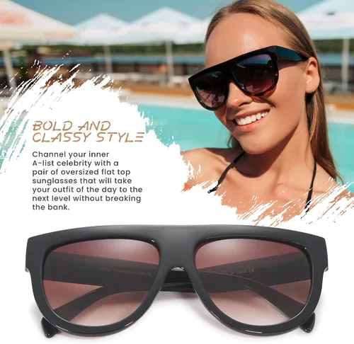 Vista 18 de Gafas de sol de gran tamaño con parte superior plana para mujer, diseño cuadrado grande, retro, gafas de sol