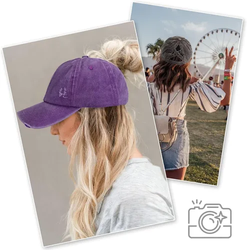 Vista 5 de Gorra de béisbol con diseño de cola de caballo cruzada, ajustable, estilo moño desordenado, para mujer