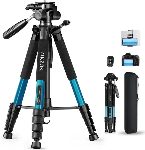 Vista 12 de Trípode de cámara de 75 pulgadas, soporte de cámara de aluminio resistente para teléfono iPad, trípode de viaje con/bolsa de transporte/soporte