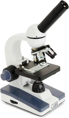 Vista 2 de Celestron Celestron Labs - Microscopio compuesto de cabeza monocular - Aumento de 40-1000x - Etapa mecánica ajustable - Incluye 2 oculares y 10