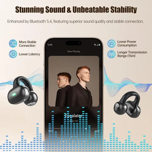 Vista 2 de Auriculares de oreja abierta, auriculares Bluetooth 5.4 con clip, auriculares estéreo inalámbricos de 40 horas de reproducción con pantalla digital