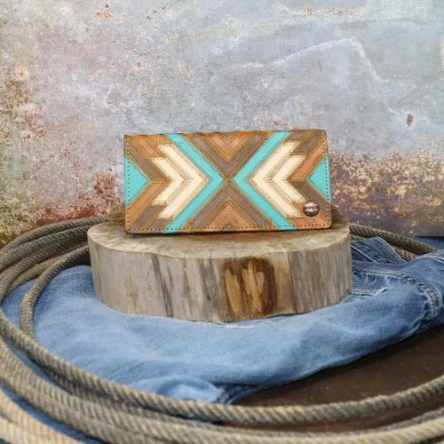 Vista 5 de HOOEY Billetera Western Rodeo de cuero para hombre (Patchwork - Turquesa)