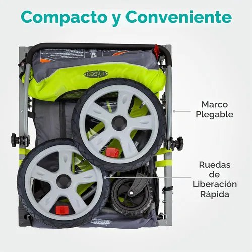 Vista 5 de [Usado] Instep Quick-N-EZ - Remolque doble plegable detrás de la bicicleta para niños pequeños, se convierte en cochecito, para correr, dosel 2