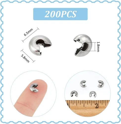 Vista 3 de UNICRAFTALE Alrededor de 200 piezas de cuentas de crimpado de 0.228 in, cuentas de engarce abiertas de acero inoxidable para hacer pulseras y joyas