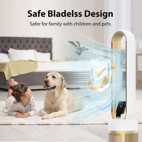Vista 7 de Ventilador sin aspas de 38 pulgadas para dormitorio, ventilador de torre silencioso con control remoto y pantalla táctil LED grande, 24 velocidades