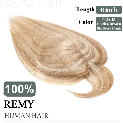 Vista 2 de SEGO Topes de cabello para mujeres de cabello humano real con cabello delgado, topes de cabello con clip frontal de 150% de densidad con base