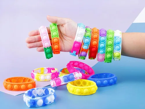 Vista 3 de 110 pulseras para ansiedad con burbujas para presionar, juguetes sensoriales para aliviar el estrés, pulsera de silicona para niños y adultos, TDAH