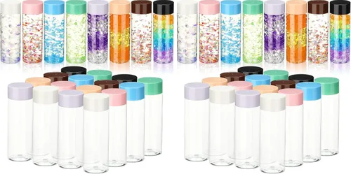 Vista 9 de Hoolerry 16 botellas sensoriales de plástico vacías con tapas, botellas de agua sensoriales de plástico transparente reutilizables