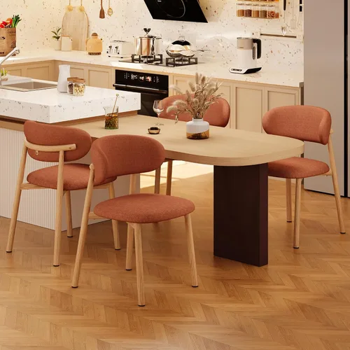 Vista 30 de Juego de 2 sillas de comedor para cocina, tapizadas, modernas, de cuero, original/beige