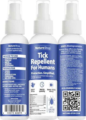 Vista 7 de NatureStop Spray repelente de garrapatas para humanos (3 oz) Fórmula sin DEET, protección para senderismo y campamento, actividades al aire libre