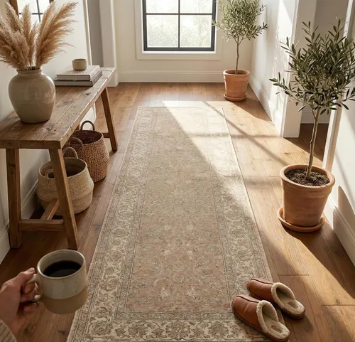 Vista 3 de Well Woven Alfombra de Pasillo y Escalera de Tamaño Personalizado - Asha Rome Beige Crema 26 Pulgadas de Ancho x 2 Pies de Largo Alfombra