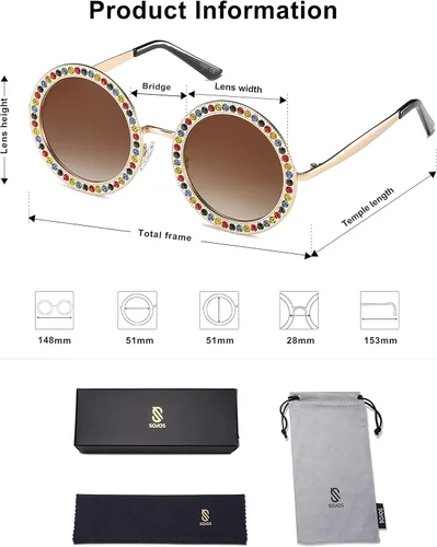 Vista 4 de SOJOS Shining Oversized Round Rhinestone Sunglasses Festival Gem Sunnies SJ1095