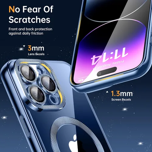 Vista 7 de Funda para iPhone 15 Pro Max con protector de lente de cámara integrado [diseño único de textura de diamante] [magnético superfuerte] Funda delgada