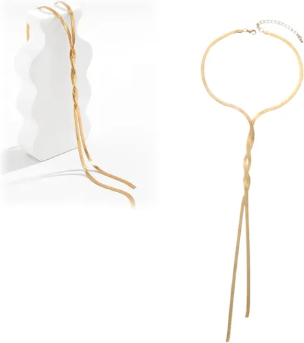 Vista 12 de Harry and Henry Collar de oro para mujer, collar de gargantilla de oro delicado para mujer, cadena larga de serpiente torcida, collares en Y R1