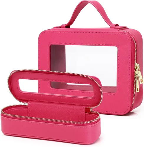 Vista 12 de Pinkmik Pequeña bolsa de maquillaje, mini estuche transparente para maquillaje y neceser con cremallera, organizador de bolsos para mujer