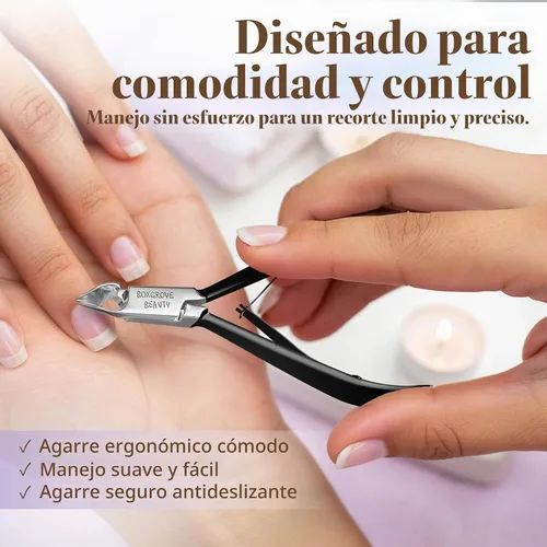 Vista 6 de Cortador de Cutículas Profesional de Acero Inoxidable Alicates de Cutículas con Cuchillas Afiladas y Doble Resorte Cortaúñas de Cutículas Negro Pack